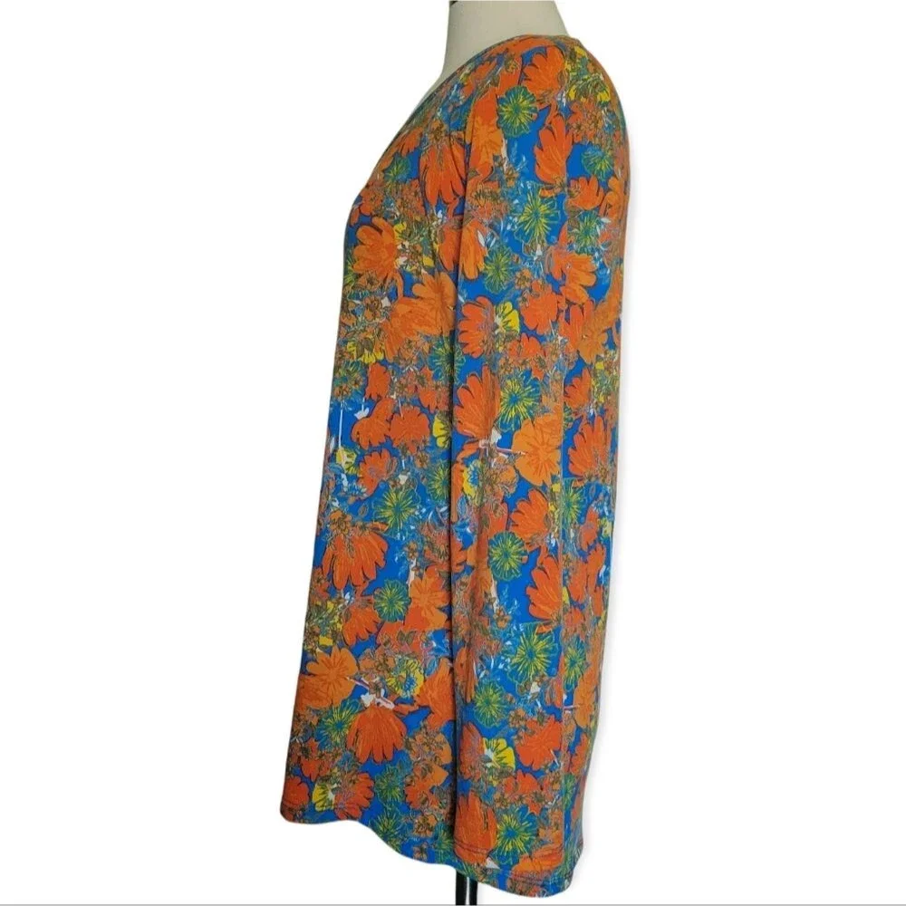 LULAROE VIBRANT LONG SLEEVE ORANGE FLORAL TOP - L
